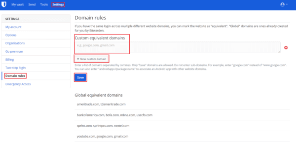 Bitwarden Como Adicionar Dom Nios Equivalentes Personalizados Br Atsit