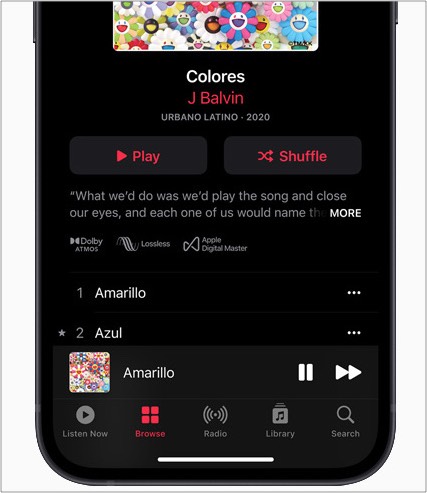 Songs in räumlichem Audio mit Dolby Atmos in Apple Music auf dem iPhone