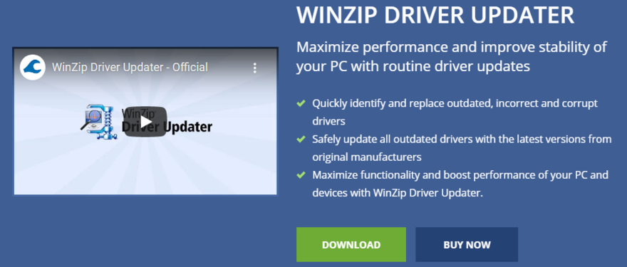 Die Homepage von WinZip Driver Updater