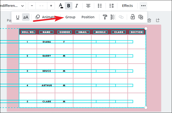 Erstellen einer Tabelle in Canva - DE Atsit