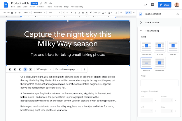 Bildoptionen für Google Docs