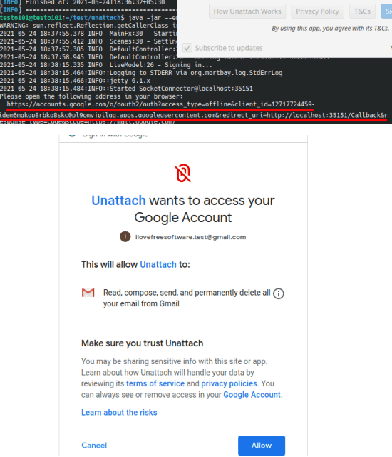 Unattach zulassen Zugriff auf Google Mail-Konto zulassen
