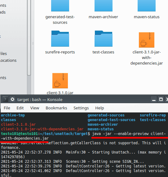 Unattach JAR File ausführen