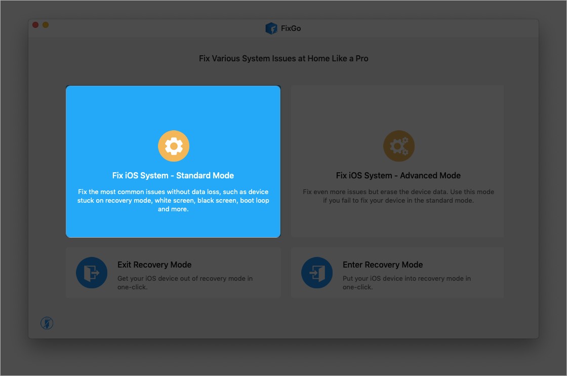 Klicken Sie auf Fix iOS System Standard Mode