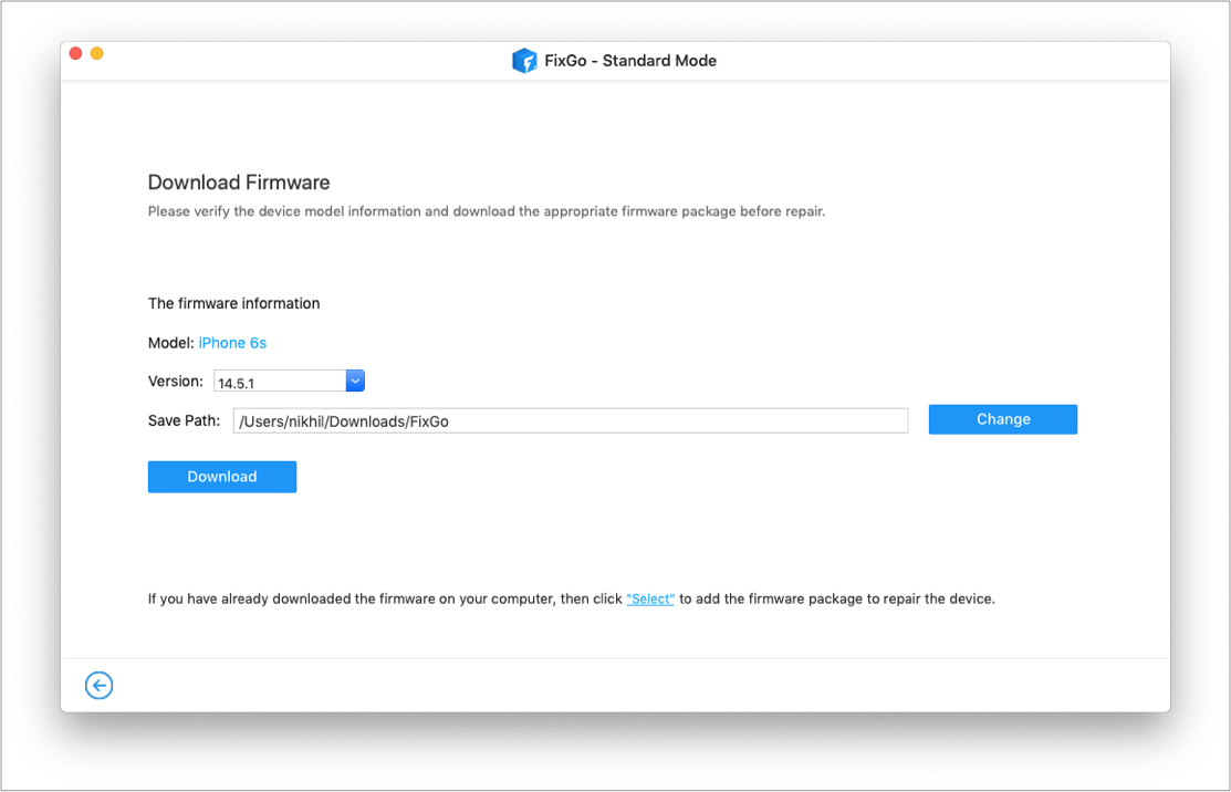 Firmware in FixGo herunterladen