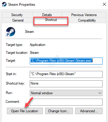 Steam-Eigenschaften-Verknüpfung Open File Location