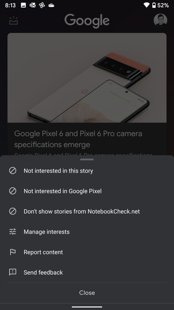 Google Discover Management Interest