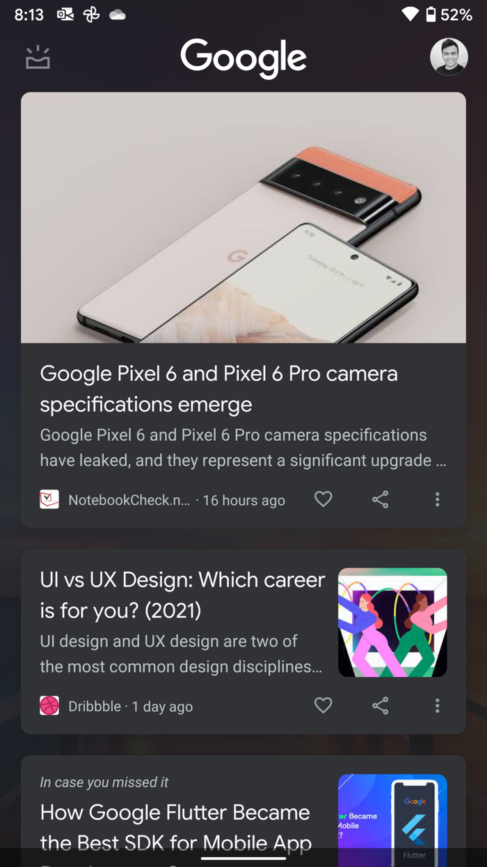 Google Discover UI