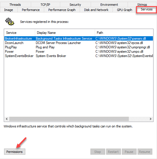 Eigenschaften Services Permissions