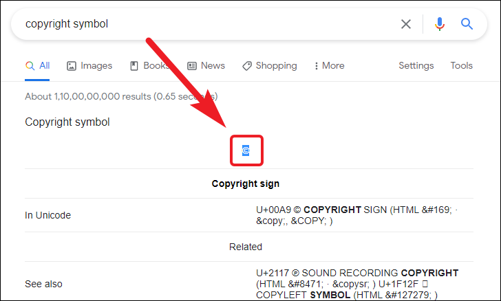 kopiere das Copyright-Symbol aus Web