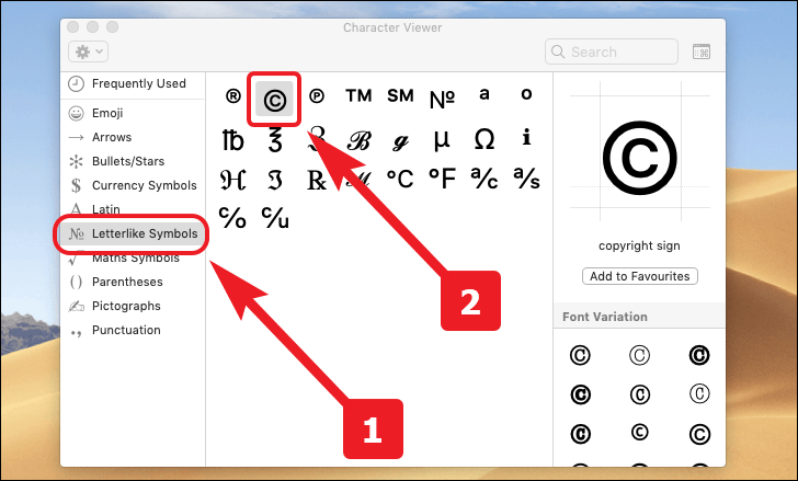 Klicken Sie auf das Copyright-Symbol, um das Copyright-Symbol