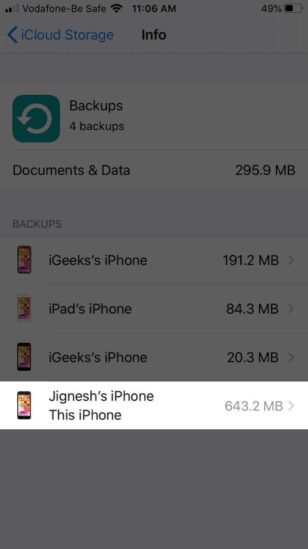 Gerät in iCloud-Backups auf dem iPhone auswählen