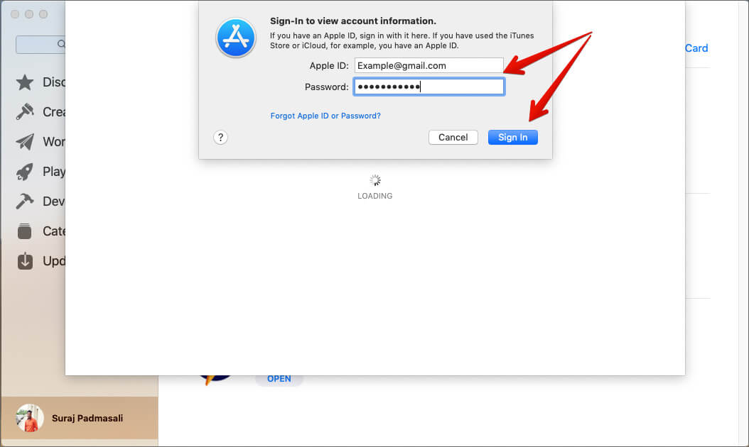 Geben Sie Ihr Apple ID-Passwort ein, um sich im Mac App Store anzumelden