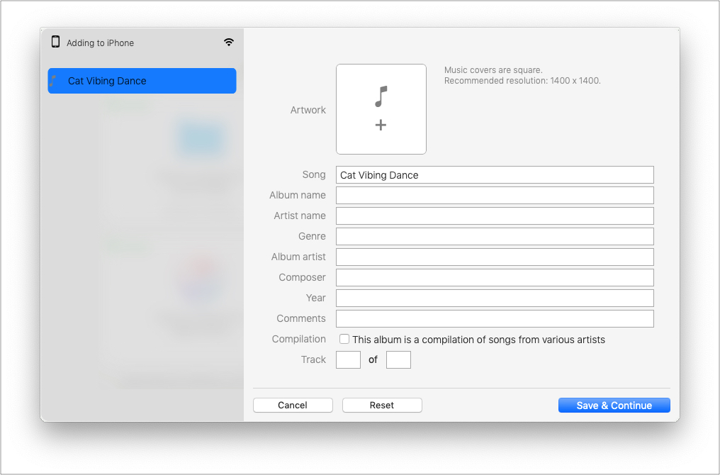 Audiodatei ohne Metadaten in WALTR PRO