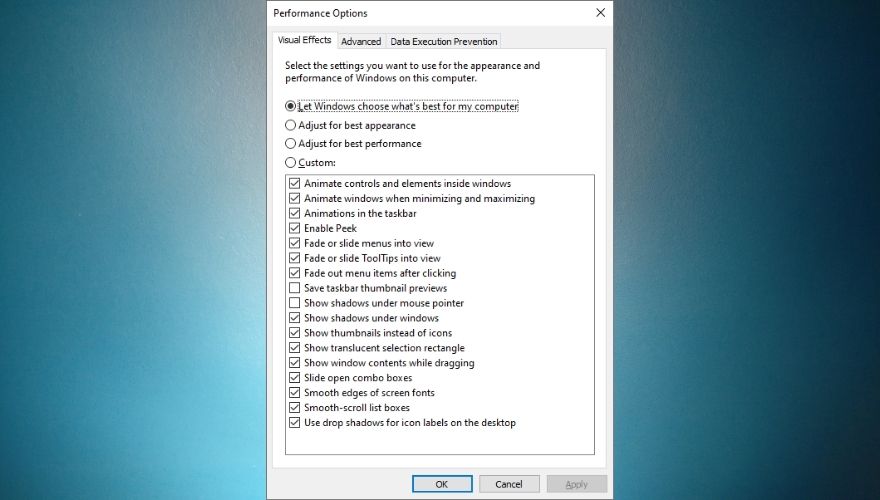 Adjust performance options