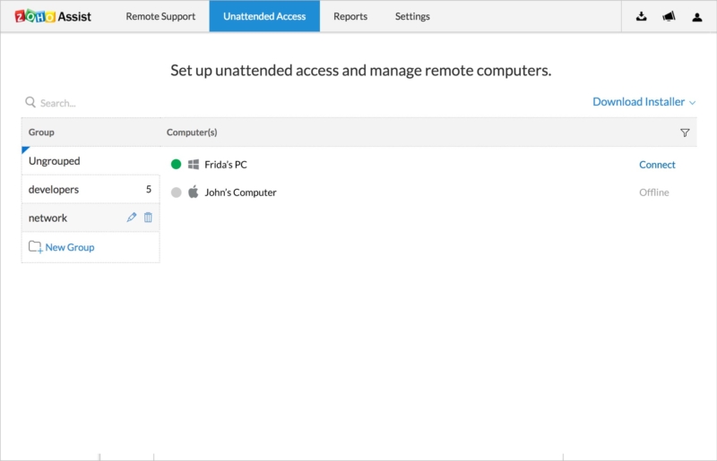 Zoho Assist unbeaufsichtigte Fernzugriffsfunktion