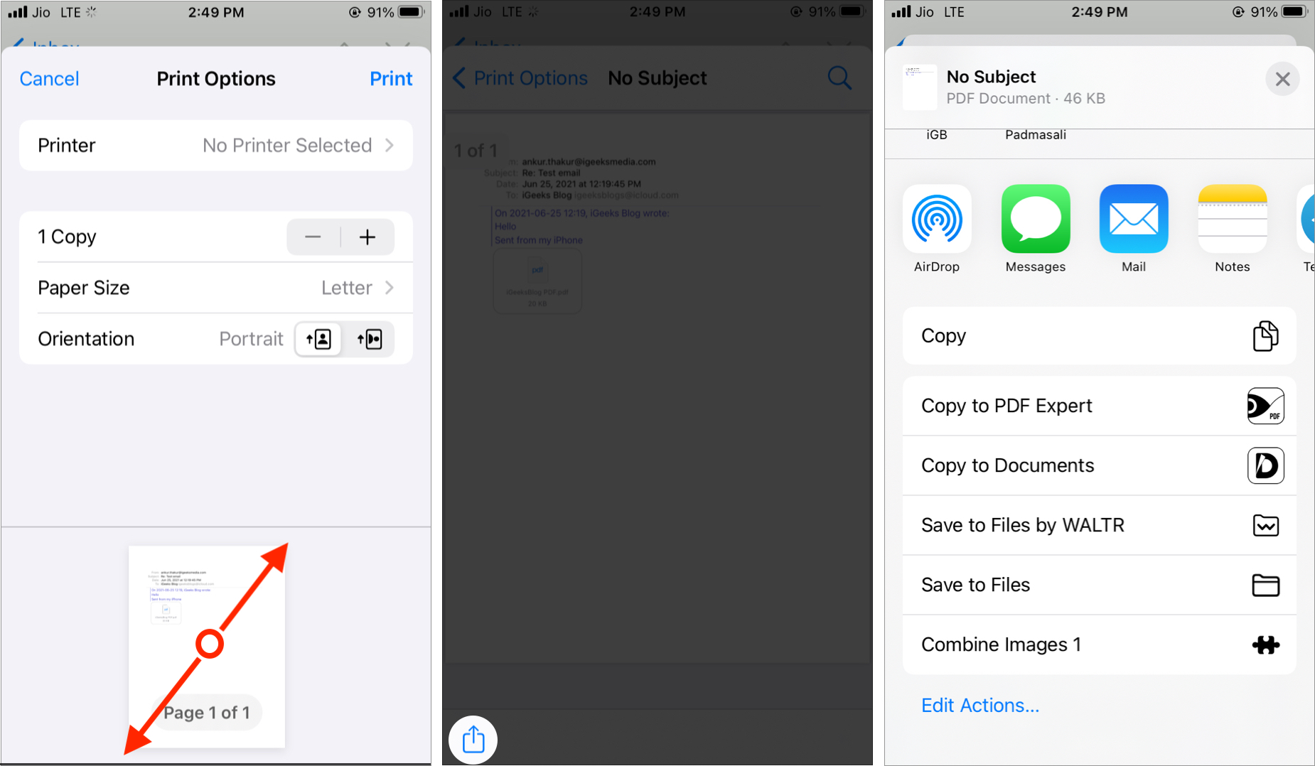 Expand thumbnail tap share icon and Save to Files
