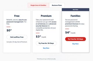 LastPass vs. 1Password: Ein Screenshot der Preisseite auf der LastPass-Website.