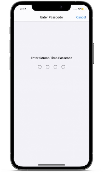 Bildschirmzeit eingeben passcode