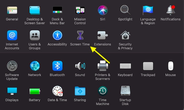 Choose Screen Time pane