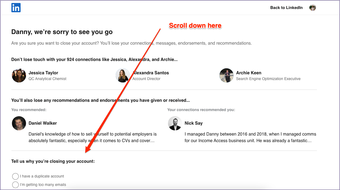 Linkedin close account message