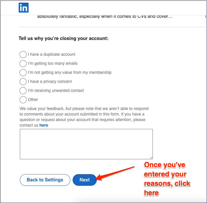 Linkedin-Gründe für die Schließung des Konto-Tabs