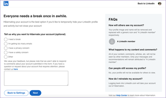 Linkedin hibernate-Kontofragen
