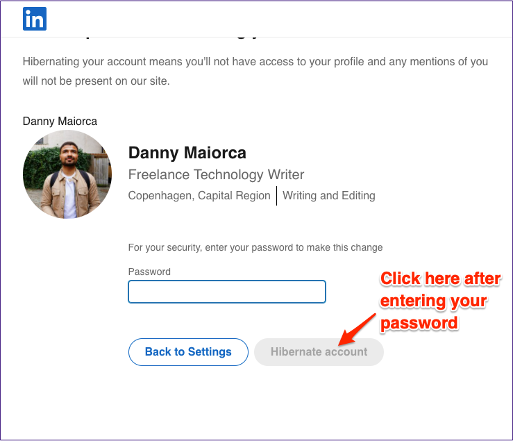 Passwort für das Linkedin-Konto für den Ruhezustand