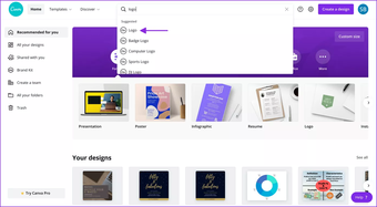 Suche nach Logo in Canva