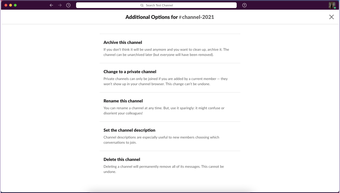 Slack zusätzliche Kanaloptionen