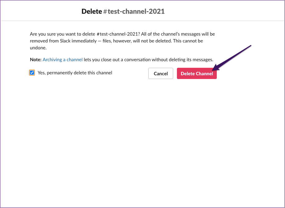 Slack-Testkanal löschen