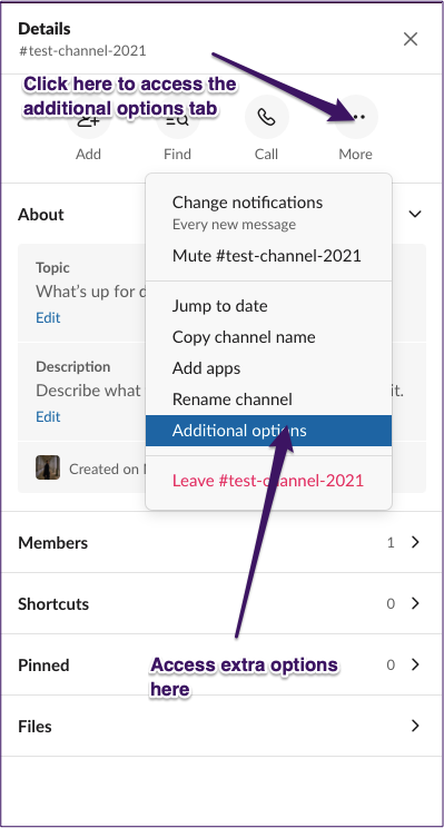 Slack mehr Tab mit Rahmen löschen