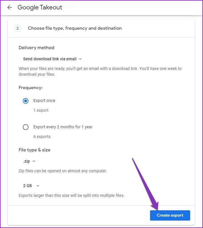 Google Takeout Create-Export