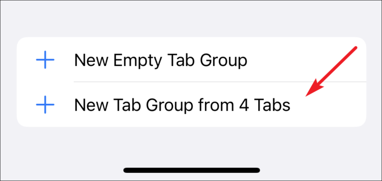 Klicken Sie auf eine neue Registerkartengruppe aus 4 Registerkarten, um eine aktuelle Gruppe in Safari zu erstellen