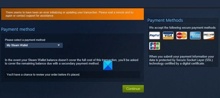 Steam Ihre Transaktion Kann Nicht Abgeschlossen Werden Steam-Fehler beim Initialisieren oder Aktualisieren der Transaktion