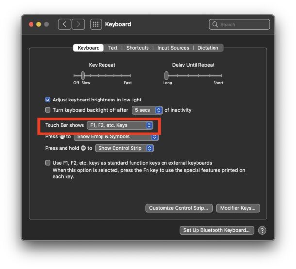 So zeigen Sie die Tasten F1, F2, F3 usw. auf der Touch Bar für Mac an