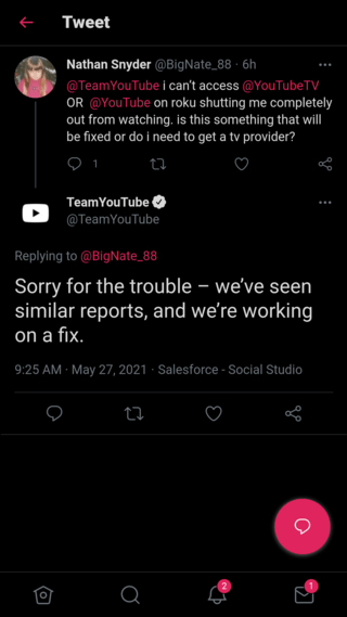 youtube not working on roku tv sept 2021
