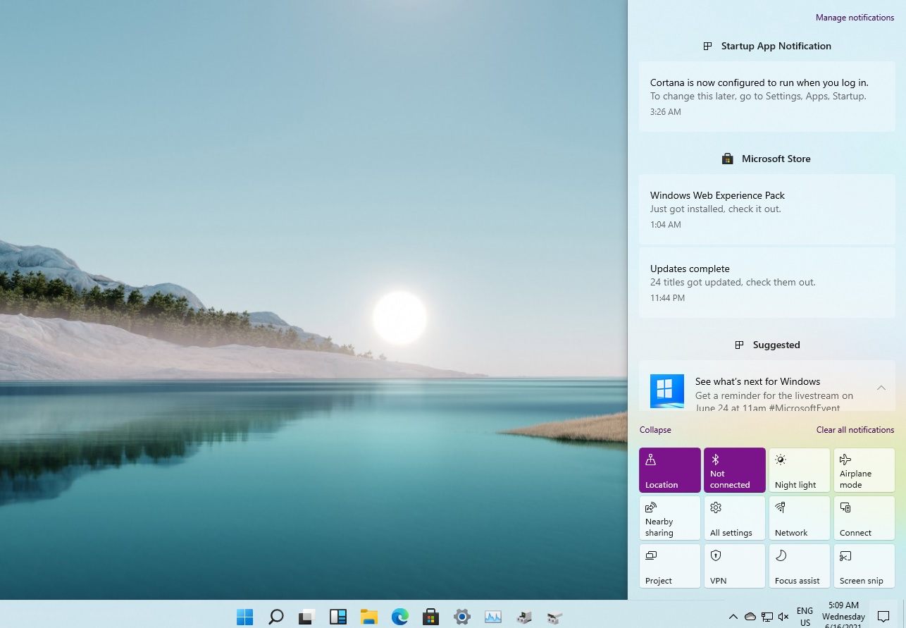 Centro de actividades de Windows 11