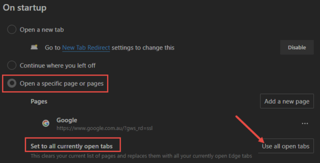 Edge Use All Open Tabs