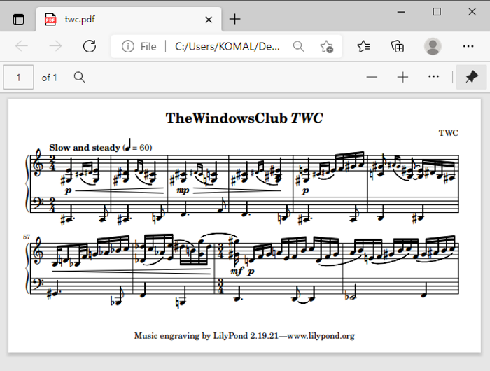 Cómo convertir texto sin formato a PDF de notación musical en Windows 10