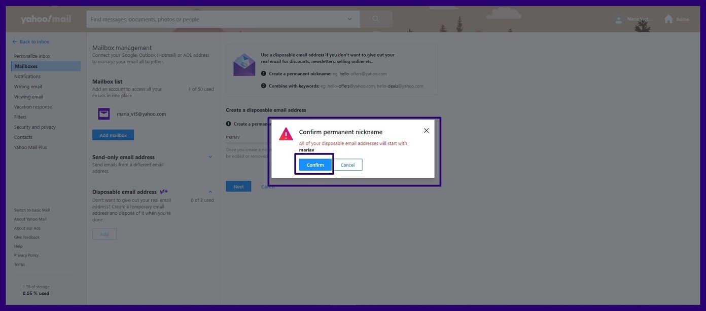 Create email aliases on yahoo mail step 10