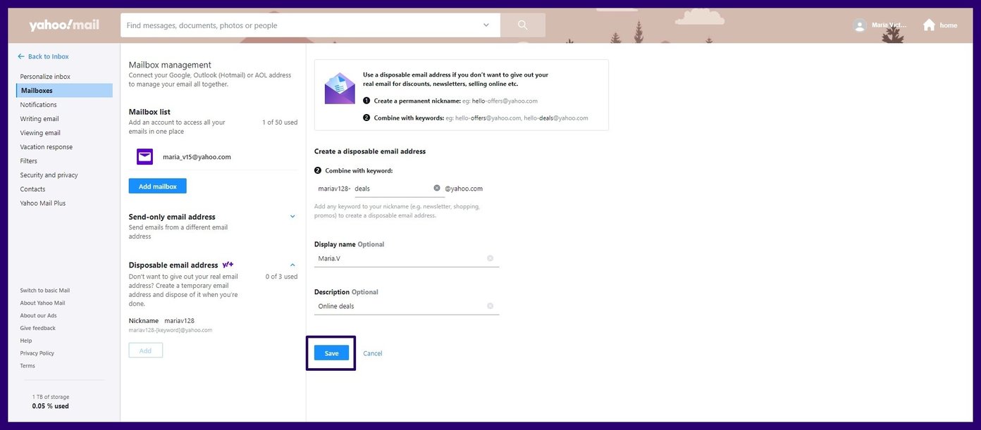 Create email aliases on yahoo mail step 12