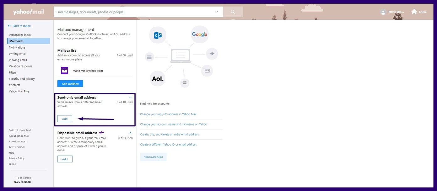 Crear alias de correo electrónico en el correo de yahoo paso 5