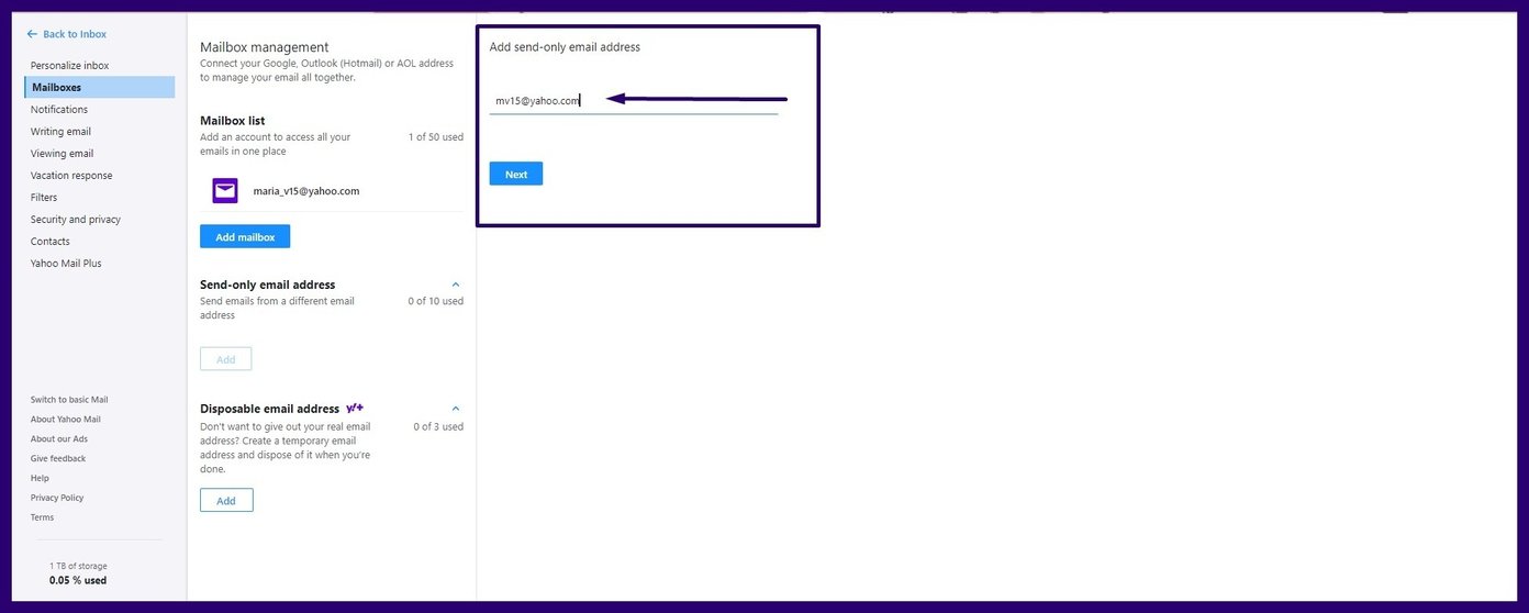 Crear alias de correo electrónico en el correo de yahoo paso 6