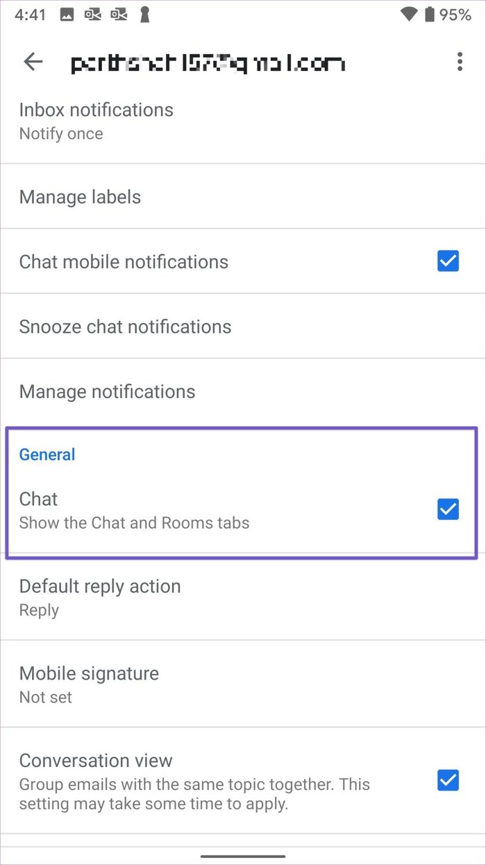 Desactivar el chat de Google en la aplicación Gmail para Android