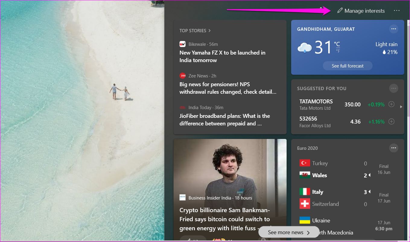 Desactivar Habilitar el widget de barra de tareas de noticias e intereses en Windows 10 9