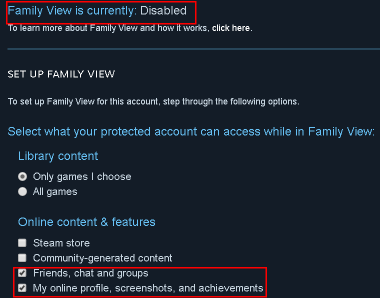 Error en la imagen de Steam Actualizar la configuración de desactivación de la vista familiar