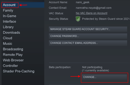 Error en la imagen de Steam Actualizar la configuración de la cuenta Mín.