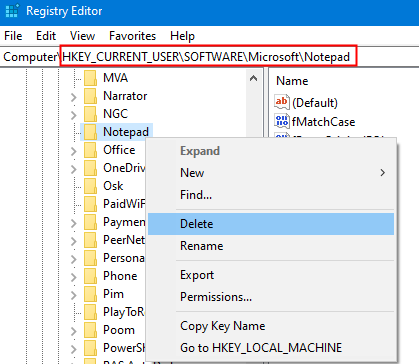 Regedit Notepad Delete