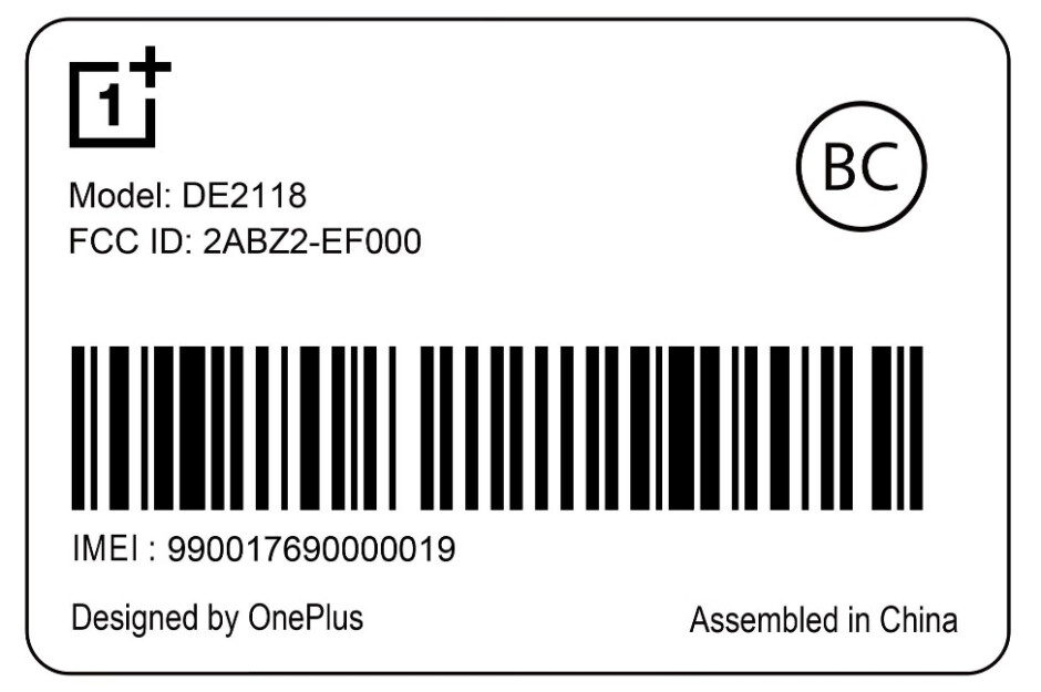 Copia de la etiqueta del teléfono inteligente para el modelo DE2118-El documento de la FCC sugiere inminente presentación del nuevo teléfono OnePlus Nord de EE. UU.